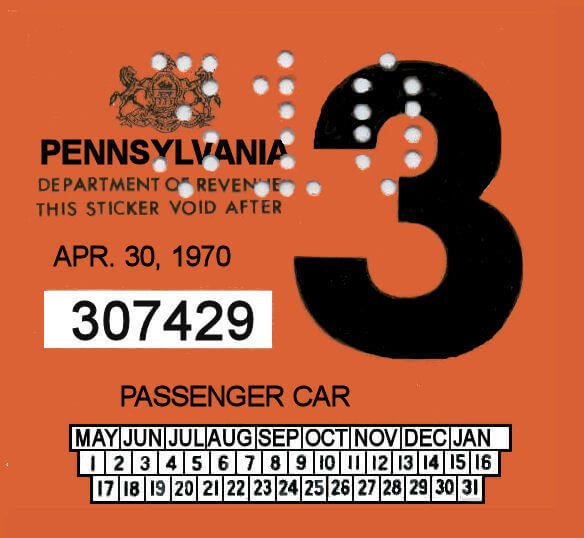 1970-3 Pennsylvania INSPECTION Sticker - $25.00 : Bob Hoyts Classic